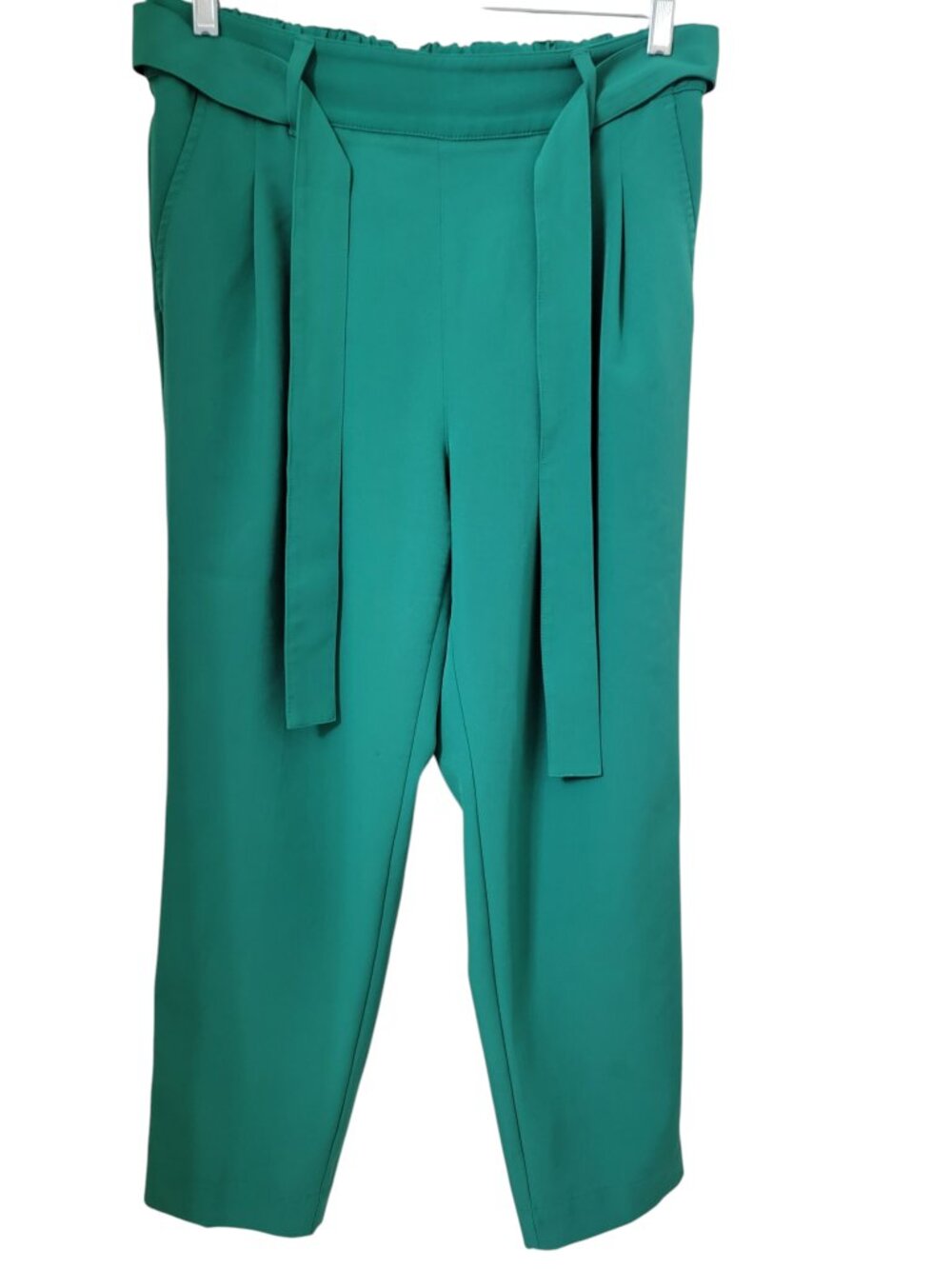 LOFT Size M Green Tapered Leg Belted Tie Front Trousers